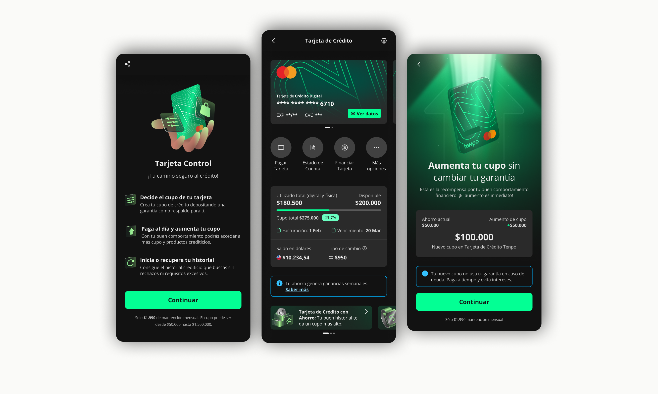 Tarjeta Control · 3 final product mockups